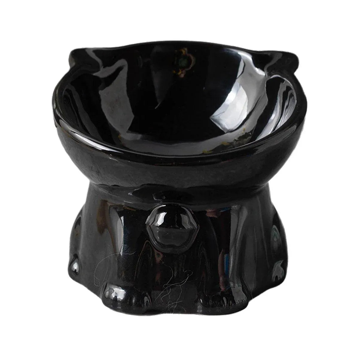 Raised Ceramic Cat Food Bowl - Black